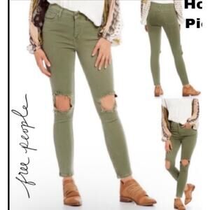 Free People We The Free 25 green great heights denim raw frayed hem distressed